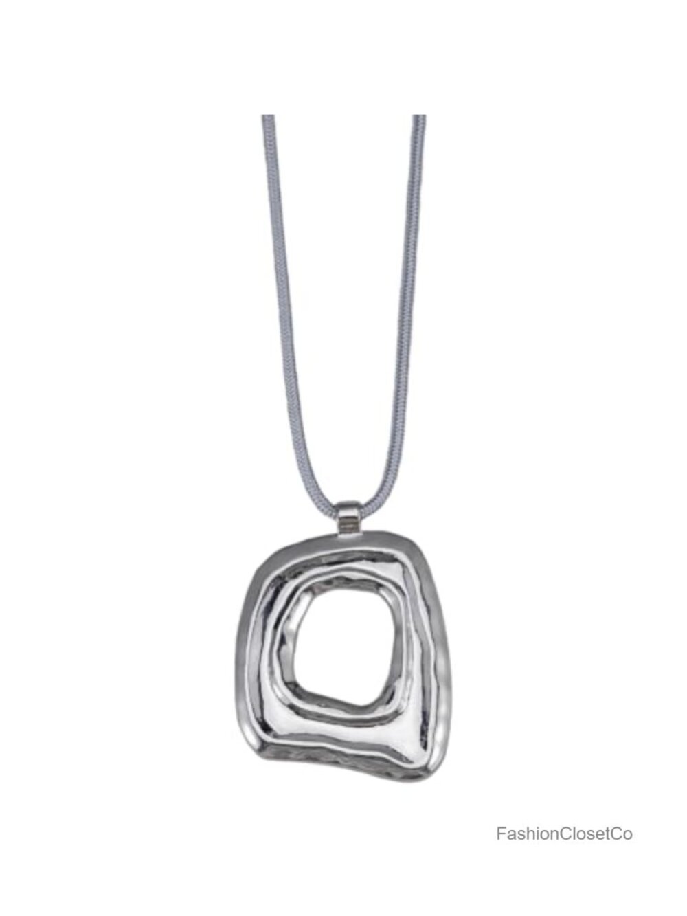 Irregular Hollow Square Pendant Necklace Braided Cord Long Sweater Chain